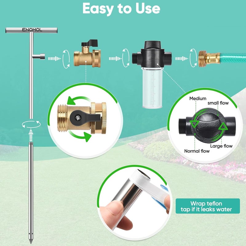 enomol Stainless Steel Deep Root Tree Watering Tool,Root Feeder with Fertilizer Bottle Watering Wand Irrigation System Watering Stake,for Trees Bushes Shrubs Fruit Trees with Brass Valve T-Handle - Image 4
